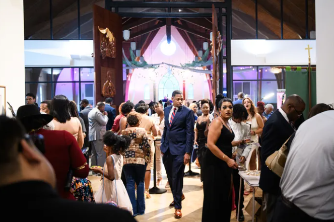 Guests gathering at the ceremony